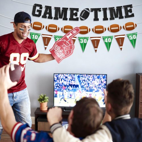 3 Pcs Football Banner Garland | No DIY - Pre-strung Game Time Football Party Banner | Birthday Party Decorations Bowl Game Indoor Decor