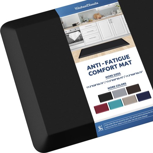 KitchenClouds Kitchen Mat Cushioned Anti Fatigue Kitchen Rug Non Slip Standing Mat Comfort Floor Mats for Sink Office (17.3"x39"- 0.8inch,Black)