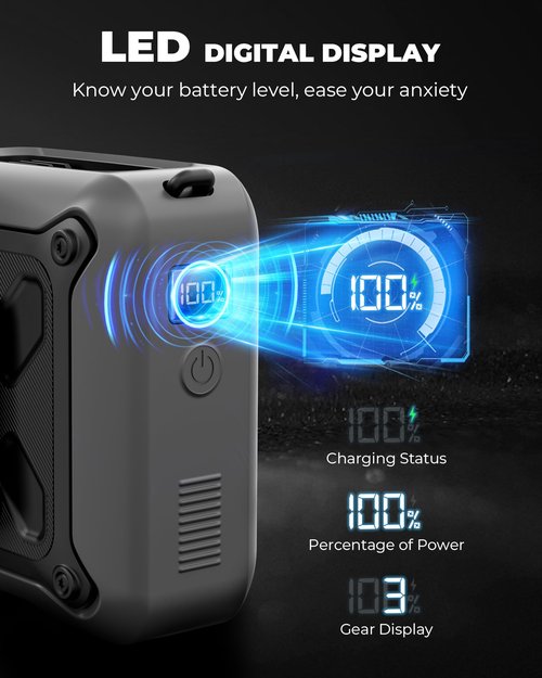Portable Waist Fan Clip on Belt Under Shirt w/LED Display & Flashlight, 8000mAh Battery Powered, Rechargeable 5-Speed 14600RPM Personal Cooling Fan for Construction, Warehouse, Outdoor Jobsite,Black