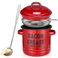 ONEARF Bacon Grease Container with Strainer - Large 46OZ Red Kitchen Oil Storage Can, Food Saver Bin with Lid | Farmhouse Cooking Pot Keeper Collector, Dishwasher Safe - Red