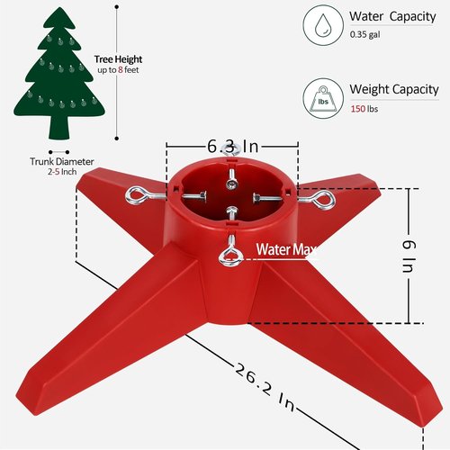FORUP Christmas Tree Stand - Durable Base Holder for Real Trees | Red Color