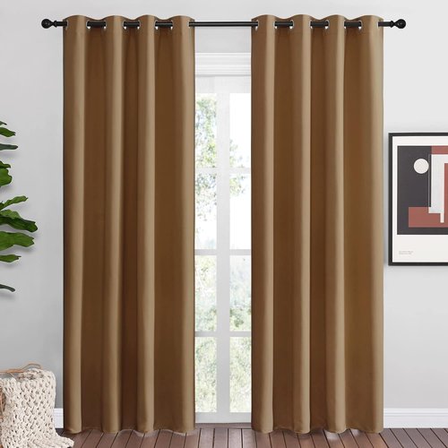 NICETOWN Blackout Curtains - Noise Reducing & Draft Blocking | 86-Inch Length, Gold Brown (2 Panels)