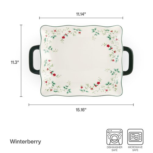Pfaltzgraff Winterberry Square Platter with Handles, Multicolored, 15.25 Inch