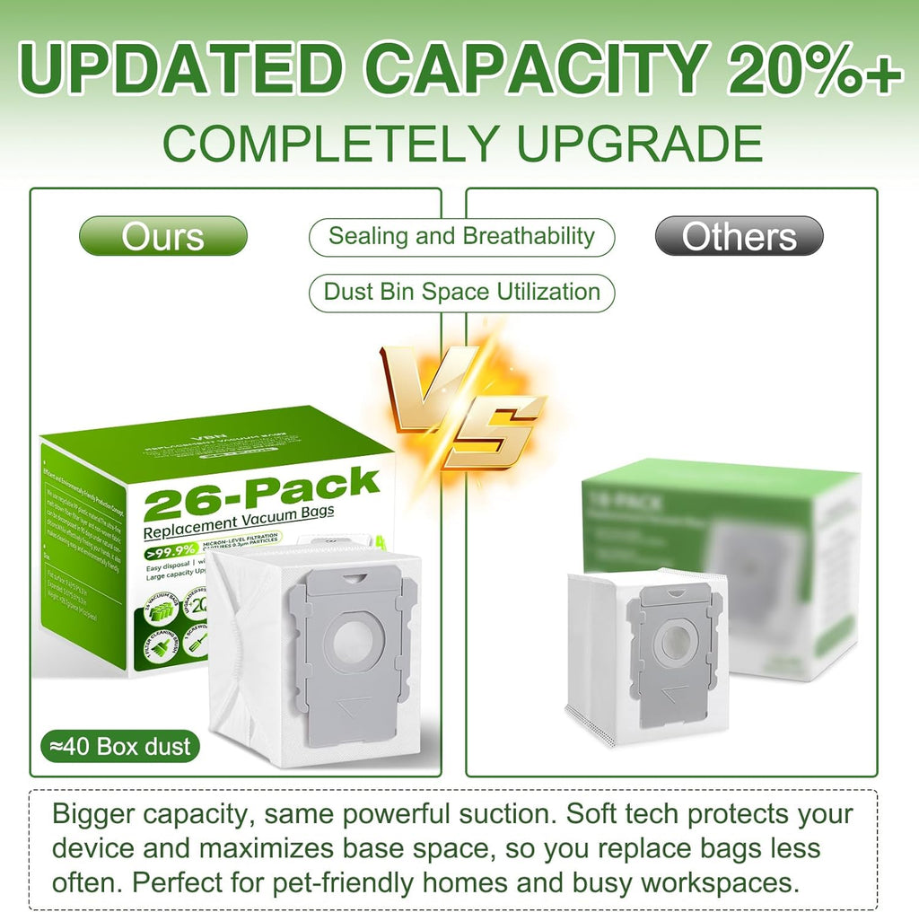 VBN Vacuum Bags for iRobot Roomba | 26-Pack Compatible with i3+ i4+ i5+ i6+ i7+ i8+ j7+ j8+ j9+ s9+