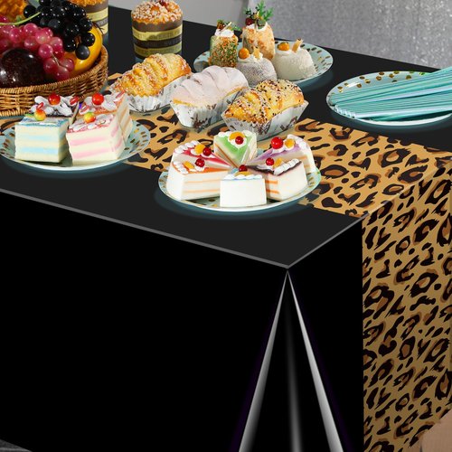 3 Pack Leopard Print Party Tablecloth Decorations,Safari Animal Cheetah Plastic Table Cloth Black Leopard Runner Disposable Rectangle Table Cover for Baby Shower Birthday Party Supplies, 54x108 Inch