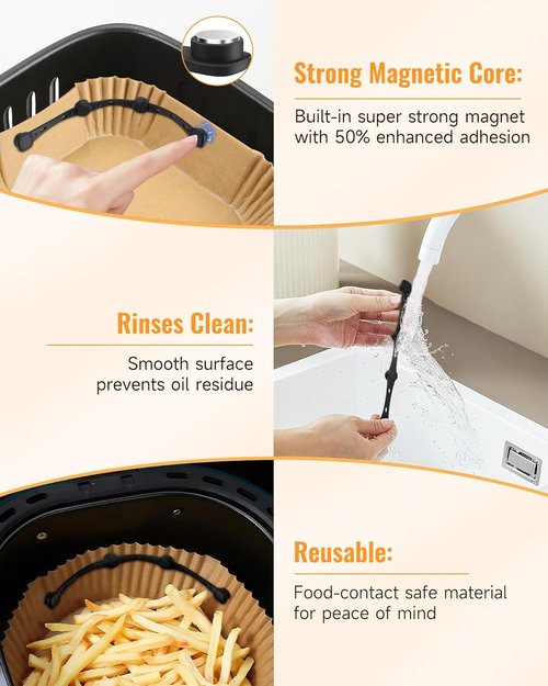 Air Fryer Magnets - 4Pcs Non-Segmented Silicone Buckle Accessories for Safe Parchment Paper Use