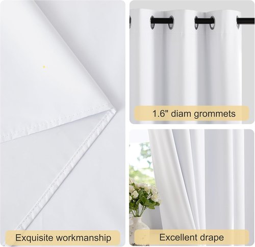 NICETOWN 100% Blackout Window Curtain Panels - Thermal Insulated Drapes, 63" Length, Set of 2, Snow White