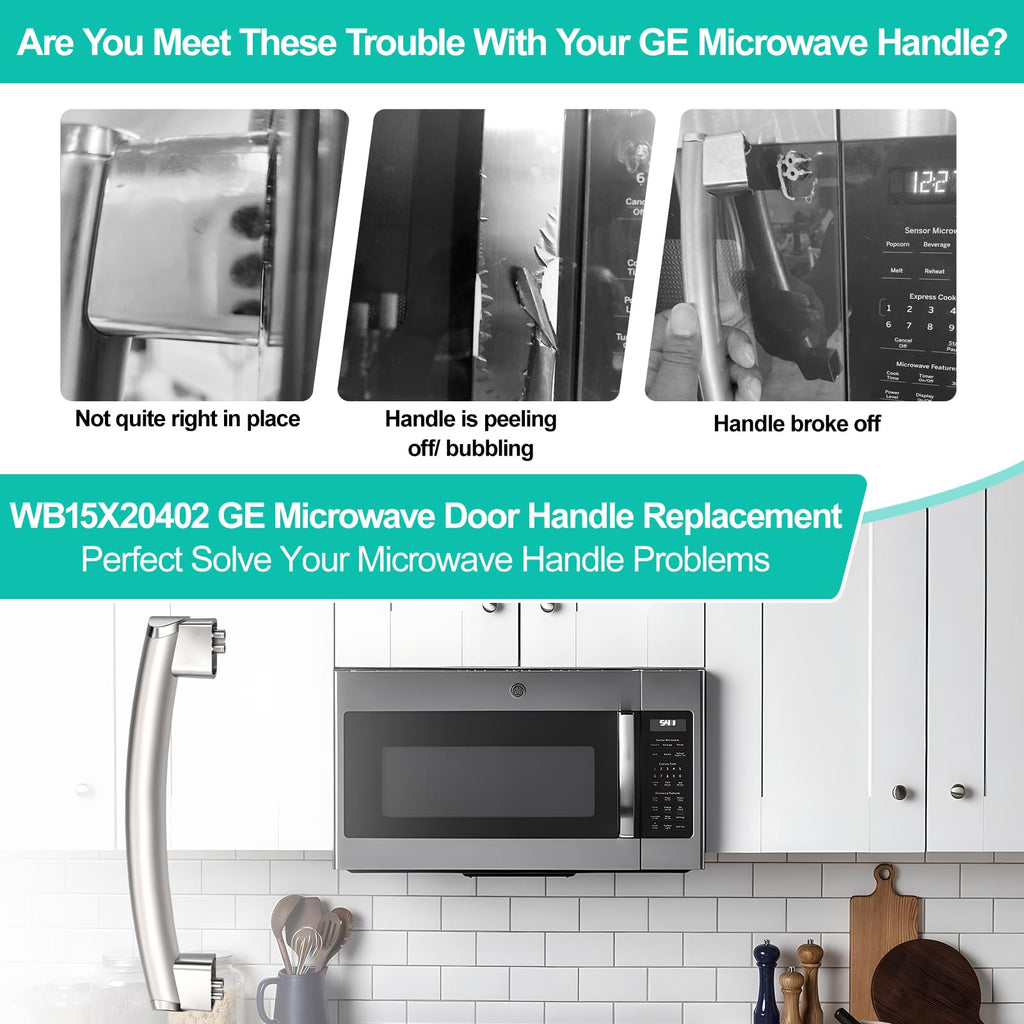 Upgraded WB15X20402 Microwave Door Handle Replacement Compatible with GE Microwave Oven JVM6175EF1ES, PVM9195SF3SS, PNM9196SF3SS, Fit General Electric Microwave Handle Replacement Parts