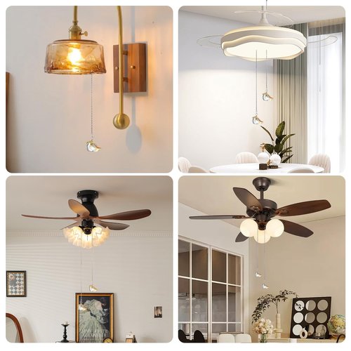 LONGSHENG - SINCE 2001 - 2 Pack Ceiling Fan Pull Chain, 20 inch Ceiling Pulls Extension Chains with 4 Connectors,Champagne Glass Bird Ornament Pull Chains