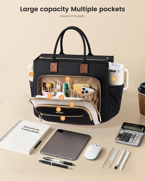 LOVEVOOK Lunch Tote Bag for Women, 3 in 1 Work Bag with Insulated Lunch Compartment, Laptop Bag with Large Cup Holder for Office, College, Casual,Teacher,Nurse