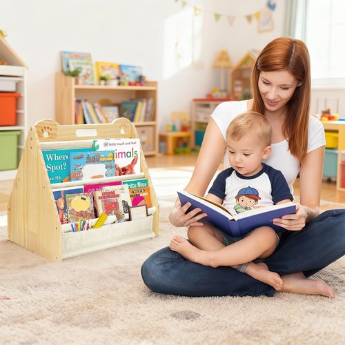 dakewang Small Bookshelf for Kids and Toddler, Double-Sided Baby Bookshelf, Montessori Kids Bookcase, Baby Book Shelf for Nursery (White)