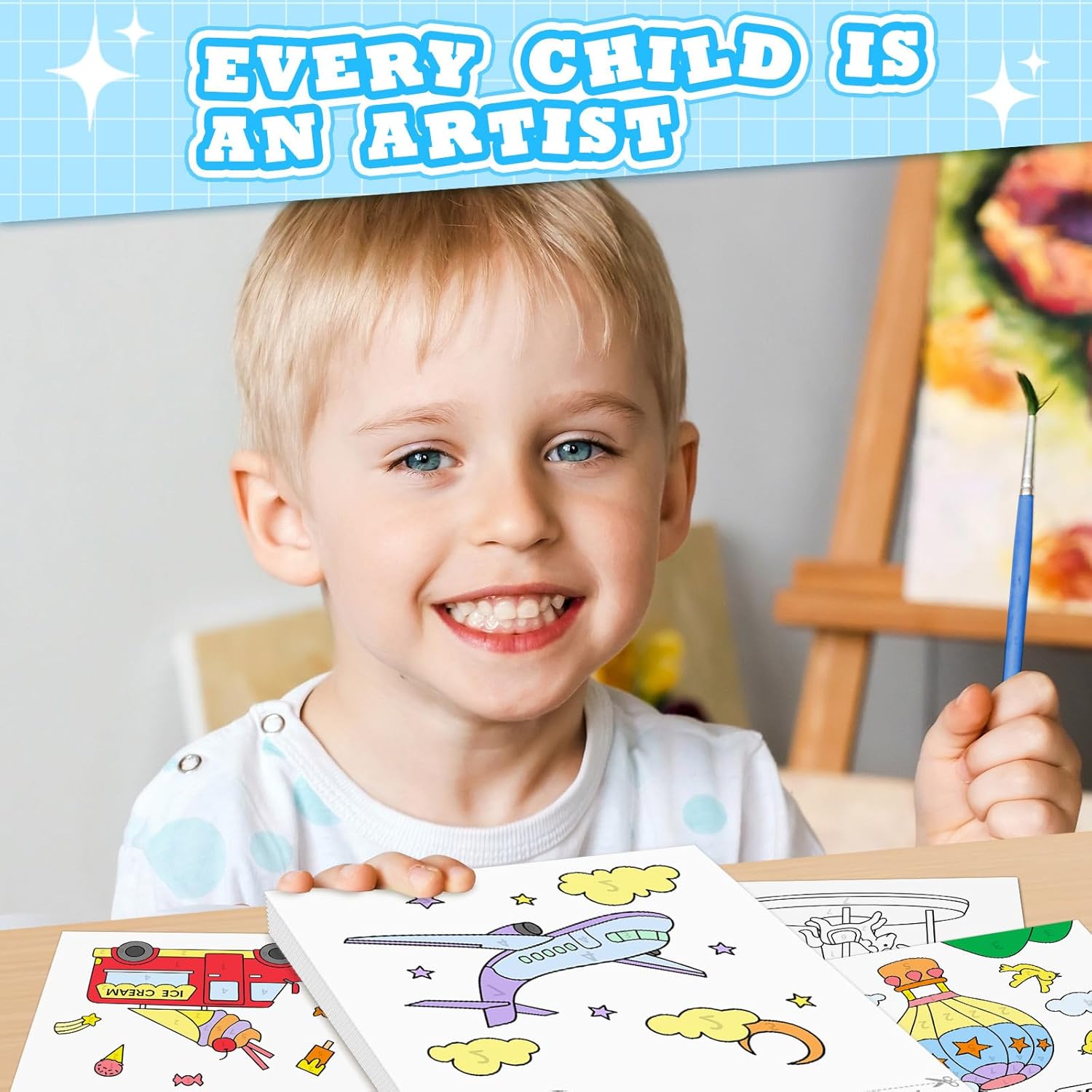 SOCOLER Watercolor Painting Kit - Mess-Free Traffic Theme Art Books for Toddlers Ages 1-8
