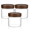 MOLADRI 3 Pack 17 fl oz/500ml Clear Glass Storage Canister with Airtight Wooden Screw On Lid, Small Cute Decorative Glass Container Jar Set for Coffee, Candy, Cookie, Condiment, Pepper, Sugar, Oatmeal