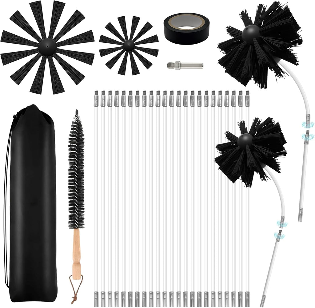 Skiennix Dryer Vent Cleaner Kit - 30 Feet Duct Cleaning Brush with 23 Rods & 4-Inch/6-Inch Brushes