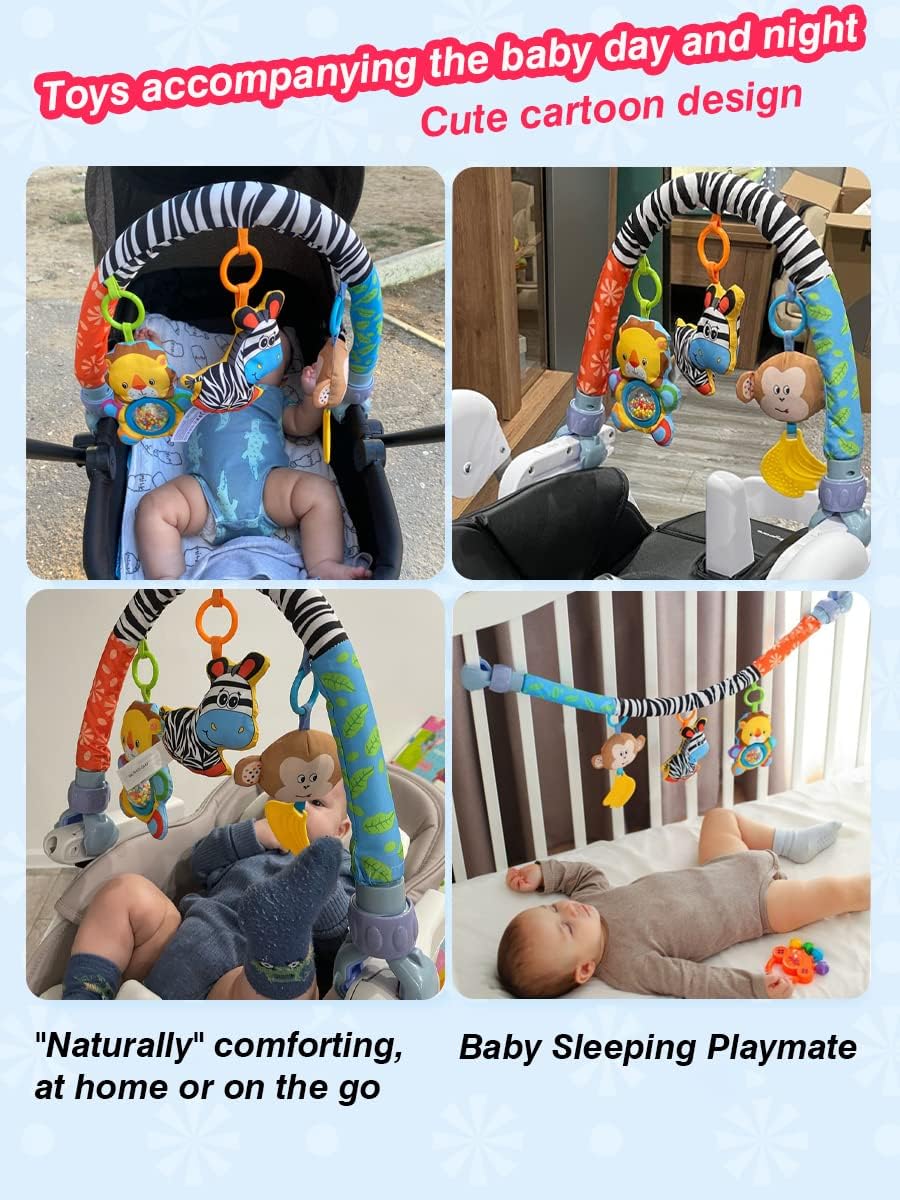 Pau1Hami1ton Baby Stroller Arch Toys - Adjustable Hanging Toy Bar for Crib, Car Seat & Bouncer - Zebra Design