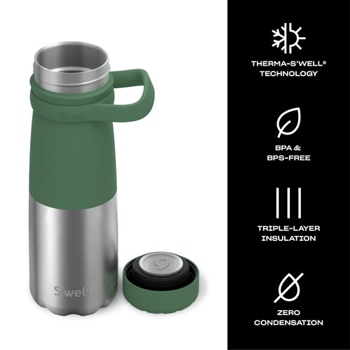 S'well Stainless Steel Traveler With Handle, 24oz, Matcha Silver Lining, Triple Layered Vacuum Insulated Containers Keeps Drinks Cold for 40 Hours and Hot for 16, BPA Free, Easy Carrying On the Go