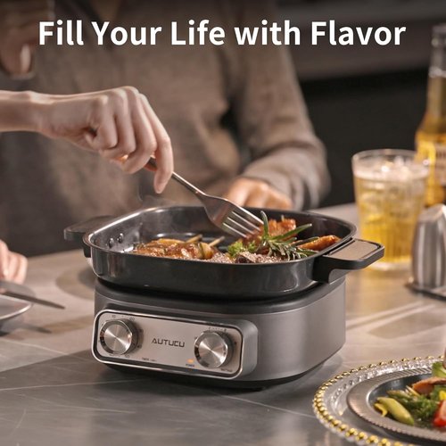 N74SNA Electric Multi-Cooker - 2.5 Quart PFOA-Free Nonstick Hot Pot & Grill Set for Versatile Cooking