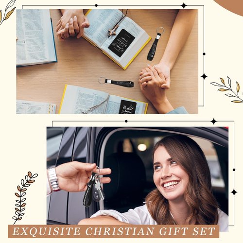 Hollowfly 24 Set / 96 Pcs Christian Church Gifts Plastic Cups with Bible Verse Pens Keychains Notebooks for Women Men Volunteer Christian Party Gifts (Black)