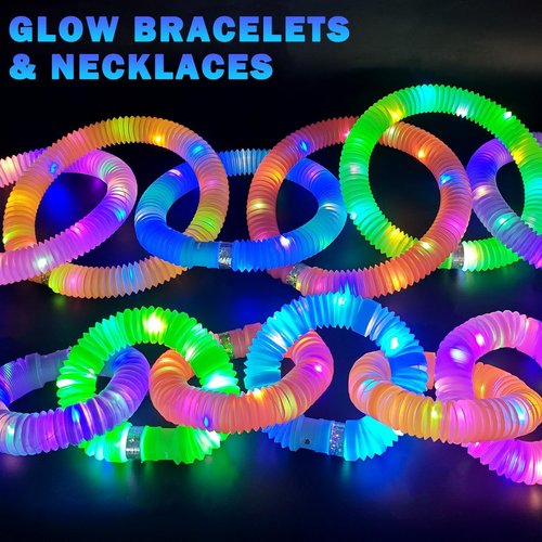 Glow Sticks | 6 PCS Camping Essentials for Kids - Light Up Pop Tube Wand & LED Bracelet Party Accessories