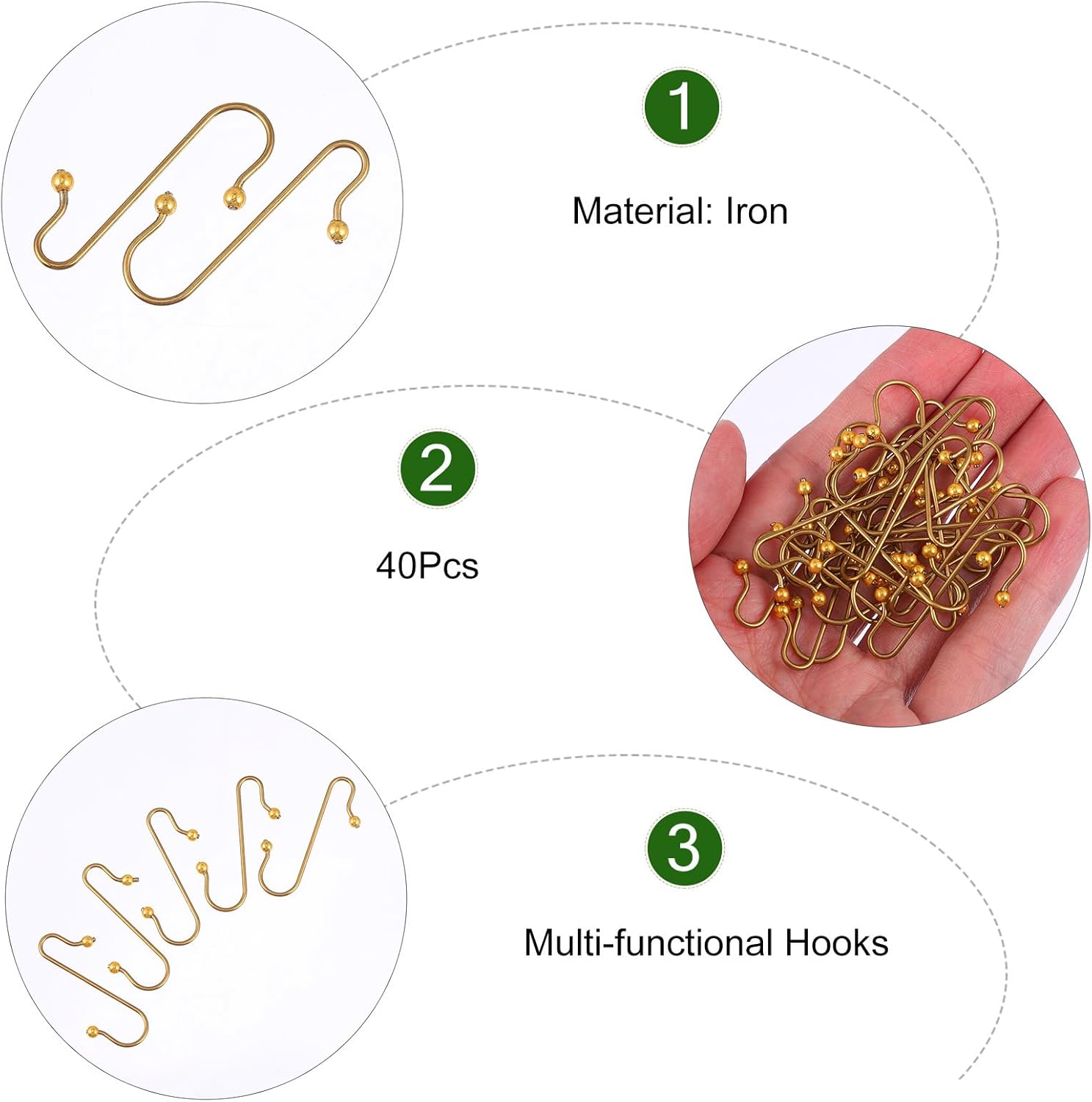 Uonlytech Heavy-Duty Metal Ornament Hooks - 40pcs Durable Wire Hangers for Holiday Decor
