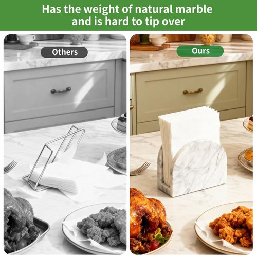 Marble Napkin Holder for Table, White Upright Napkin Holders for Paper, Standing Napkin Dispenser for Kitchen, Dining Room, Party Hotel, Cafe, Bar
