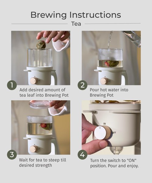 LSL LoveStyle Living Glass Tea Pot with Infusers for Loose Tea and Drip Coffee Pour Over, Semi Automatic Tea Set with Magnetic Clear Teapot, White