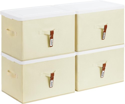 Homsorout Large Clothes Storage Bins - Decorative Storage Boxes with Lids | 4-Pack in Pale Yellow