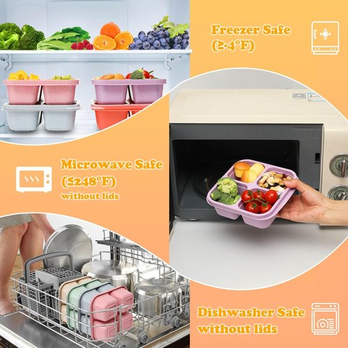 BE OVER QUALITY 4 Pack Meal Prep Containers, 4 Compartment Bento Snack Boxes, Reusable Divided Lunch Box Containers for Adults, Kids, Toddlers, Travel, Work, School