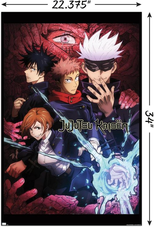 Jujutsu Kaisen Wall Poster - Unframed English Design, 34" L x 22.4" W for Anime Fans