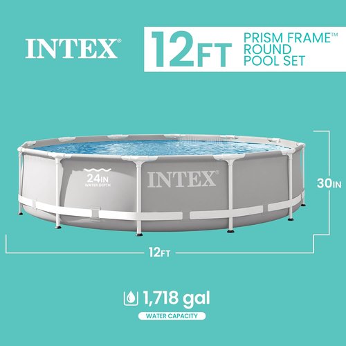 Intex 26711EH Prism Frame Above Ground Swimming Pool Set - 12ft x 30in | Includes 530 GPH Filter Pump, Puncture & Rust Resistant, 1718 Gallon Capacity