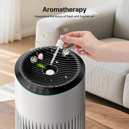 MERONTE Air Purifiers for Home, Air Purifier for Smoke Odors with Fragrance Sponge, Small Air Purifier with Sleep Mode for Bedroom Office, Blue Night Light, White, 1 Pack+3 Modes
