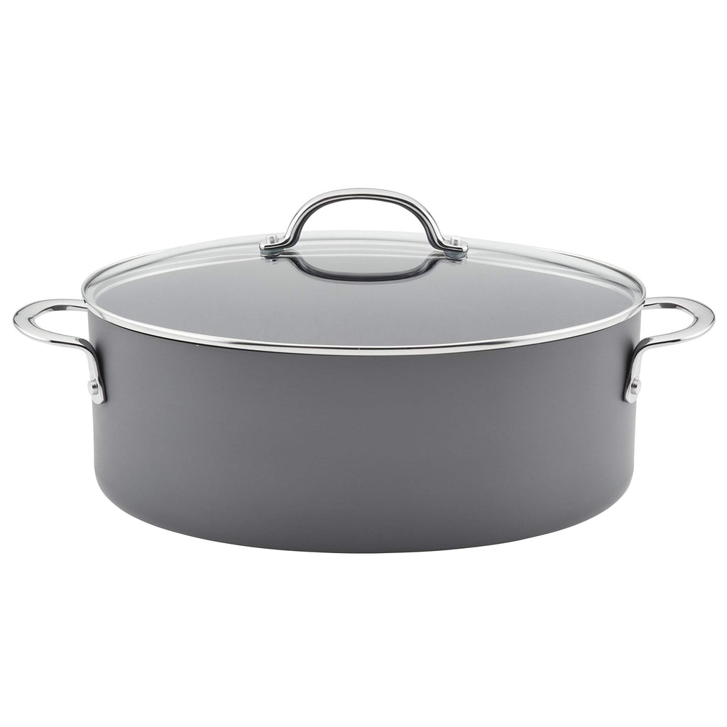Rachael Ray 80090 Professional Hard Anodized Nonstick Cookware Oval Pasta Pot/Braiser, 8 Quart - Gray