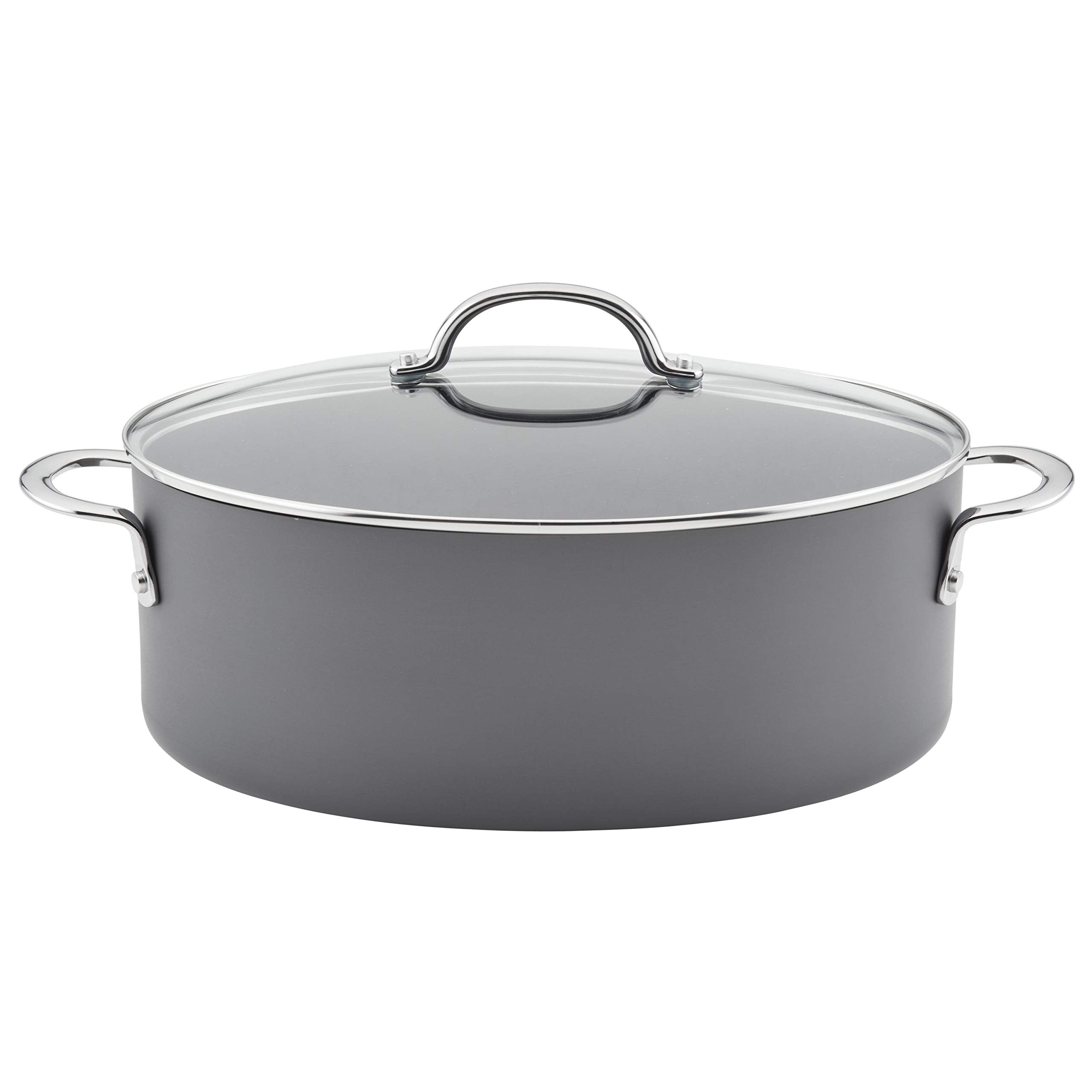 Rachael Ray 80090 Professional Hard Anodized Nonstick Cookware Oval Pasta Pot/Braiser, 8 Quart - Gray