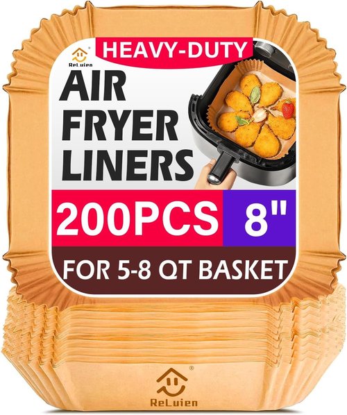 Air Fryer Liners - 200 Pcs Non-Stick Disposable Parchment Paper | 8.7" Square for Baking & Roasting