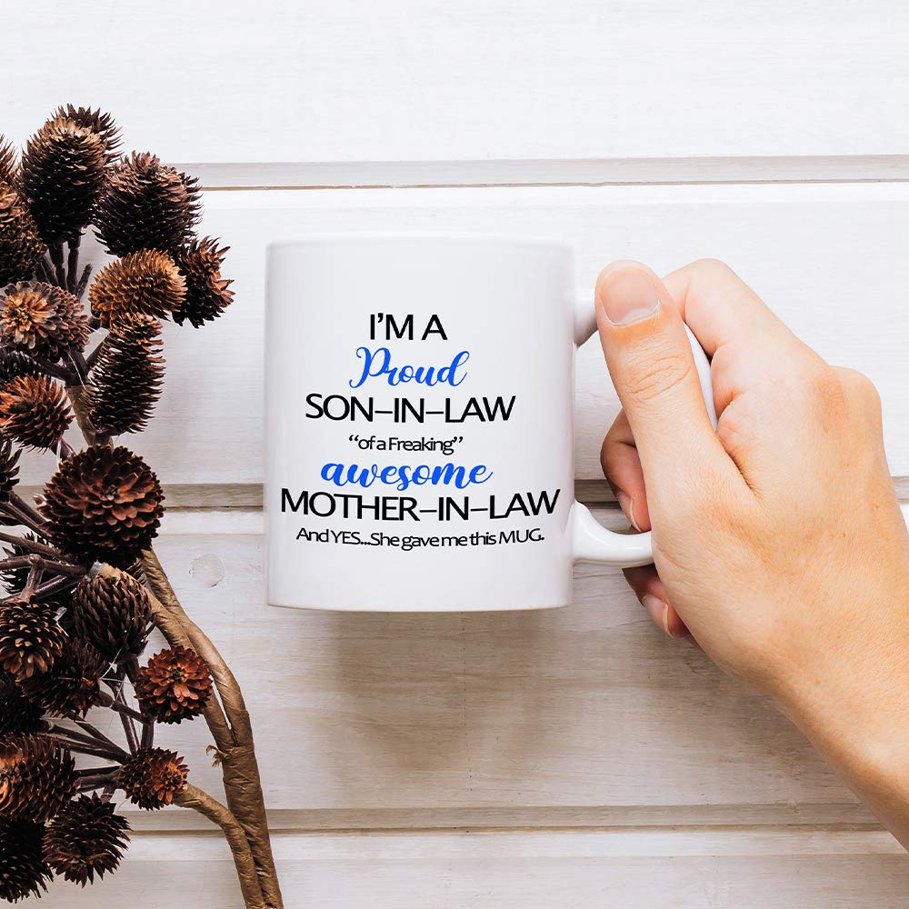 Fatbaby Funny Son In Law Coffee Mugs, Humorous Birthday Fathers Day Gift Teac Cup for Son-In-Law from Mother In Law 11oz