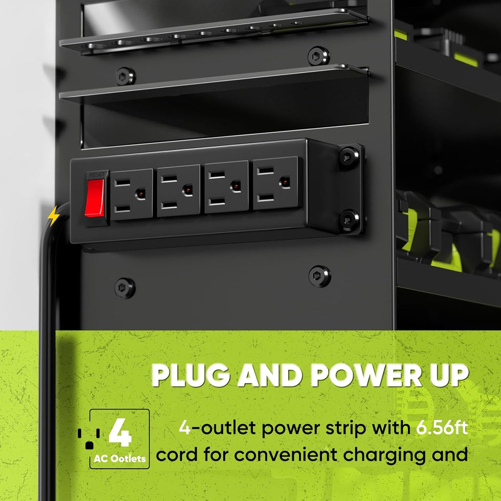POKIPO Large Power Tool Organizer - Heavy Duty Wall Mount Storage Rack with Charging Station | Holds 600lbs
