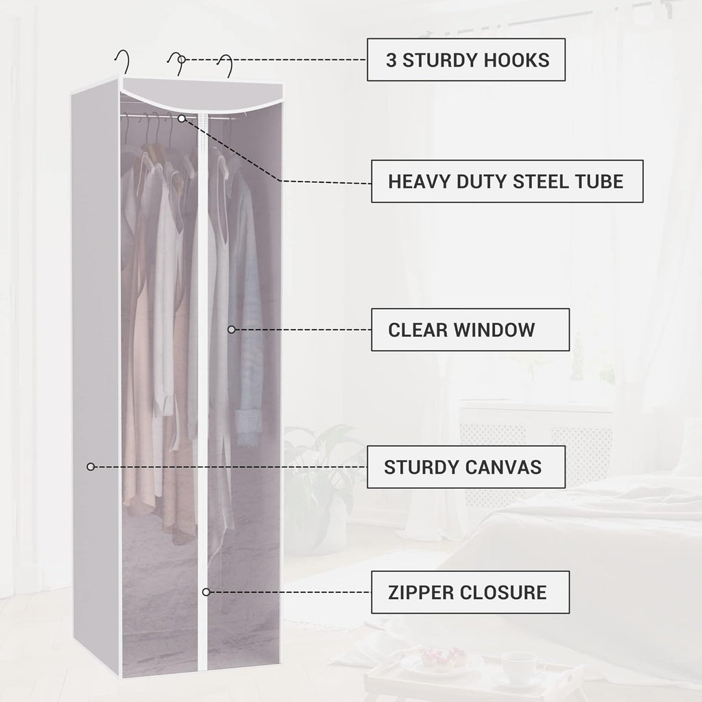 Storage Maniac Hanging Garment Bags - 2-Pack Long Dress & Suit Covers with Clear Window, Grey