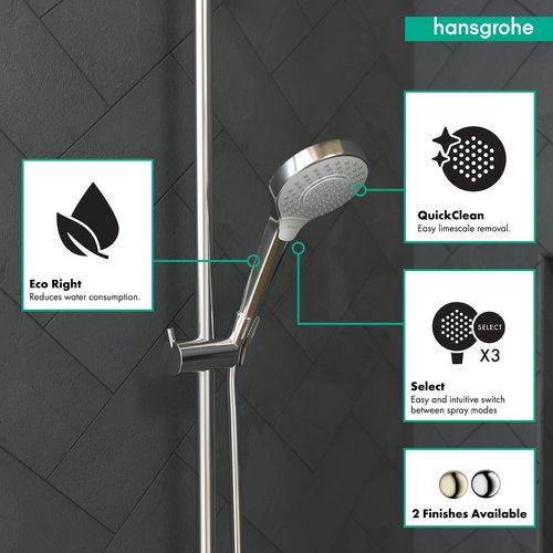 hansgrohe Croma Select S Low Flow 4-inch Handheld Shower Head Modern 3 SoftRain, IntenseRain, Pulsating Massage 04724400