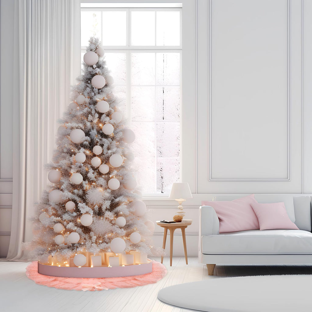 Tatuo Christmas Tree Skirt Wedding Ruffle 4 Layer Tulle Round Fluffy Sparkly Skirt Tree Mat Ornament for Christmas Holiday Decoration(40 Inches,Rose Gold)