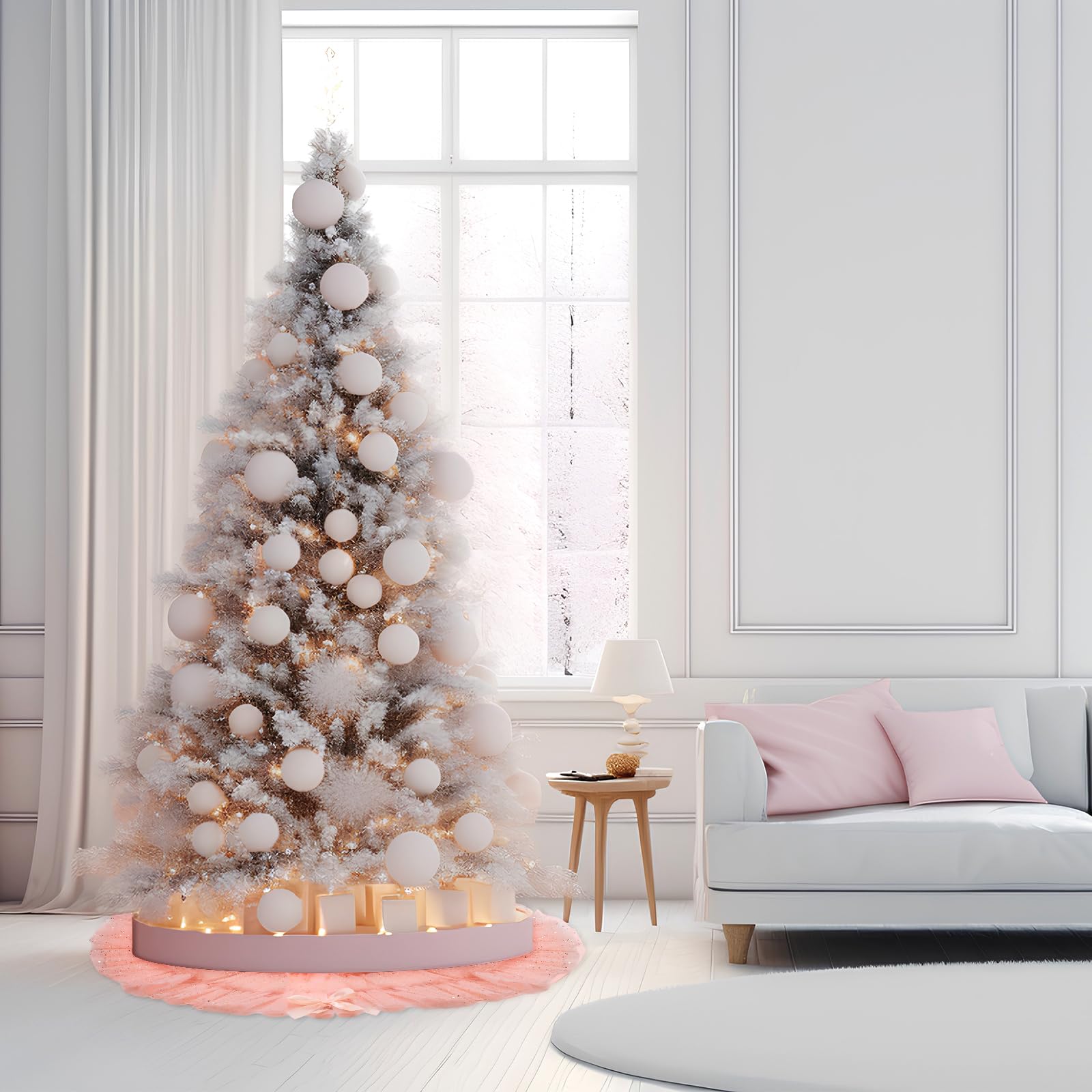 Tatuo Christmas Tree Skirt Wedding Ruffle 4 Layer Tulle Round Fluffy Sparkly Skirt Tree Mat Ornament for Christmas Holiday Decoration(40 Inches,Rose Gold)