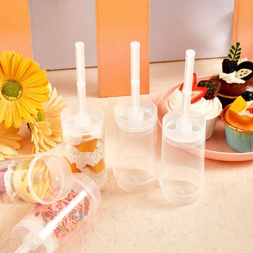 Lenwen 200 Pcs Cake Push Pop Containers with Lids, Reusable Cake Push Pops, Muti-purpose Containers, Push-up Shooter for Cupcake, Confetti, Homemade Ice Cream, Desserts