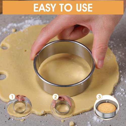Quilax 6 Pcs Circle Cookie Cutter Set (2/3/ 3.5/4/ 5/6 Inch), Round Cookie Cutter Variety Pack, Biscuit Cutters for Baking, Stainless Steel Large Circle Cookie-Cutters