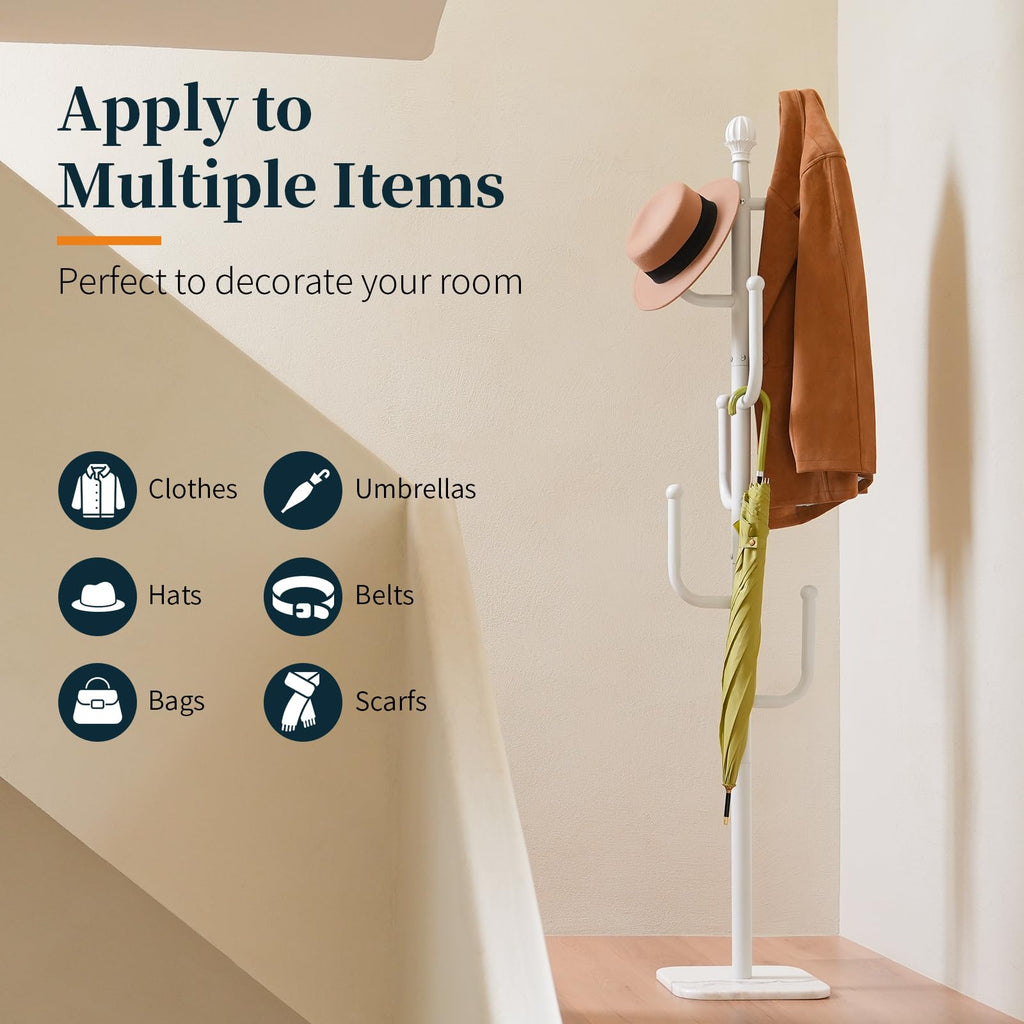 Yoobure Coat Rack Freestanding with Natural Marble Base - Cactus Coat Tree with 6 L-shaped Hooks, Heavy Duty Coat Hanger Stand, Metal Coat Rack Stand for Entryway, Hall Tree for Jacket/Hat/Clothes/Bag
