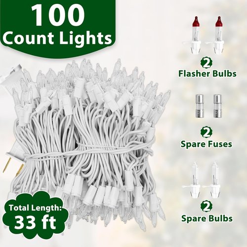 Clear Christmas Lights - 33FT Warm White Mini Lights with 100 Incandescent Bulbs | Indoor & Outdoor Holiday Decor