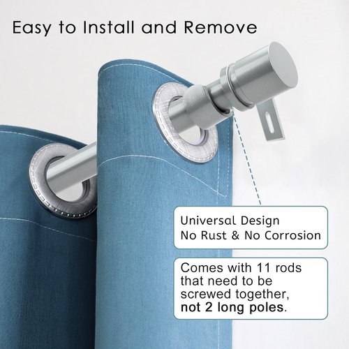 Byondeth Adjustable Curtain Rods - 16 to 170 Inches, 1 Inch Diameter, Silver Gray with Aluminum End Caps
