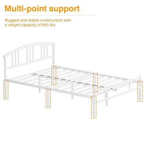 VECELO 14 inch Queen Bed Frame White Beds Metal Platform Mattress Foundation with headboard Footboard Steel Slat Support/No Box Spring Needed/Easy Assembly