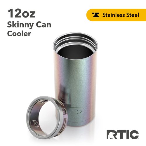 RTIC Skinny Can Cooler Slim, Insulated, Beer, Beverage, Soda Can Cooler with Lid, Stainless Steel Metal, Double Wall Insulation Coozie for Cans, Sweat Proof, Fits All 12oz Slim Cans, Twilight