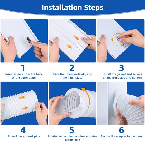 Portable Air Conditioner Window Vent Kit with 5.9" AC Exhaust Hose & Coupler, Adjustable Sliding Window Kit 59 Inch Length Hose for Ducting Universal AC Seal Panel for Horizontal&Vertical Window