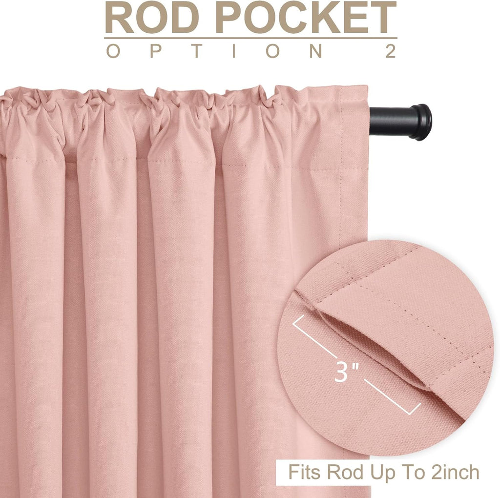Skiennix 100% Blackout Linen Curtains - Thermal Insulated Drapes for Bedroom | 50" W x 120" L, Blush Pink - 2 Panels Set