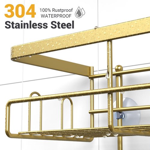 AKTECKE Shower Caddy - Rustproof Hanging Bathroom Organizer for Shampoo & Soap | No-Drill Design in Gold